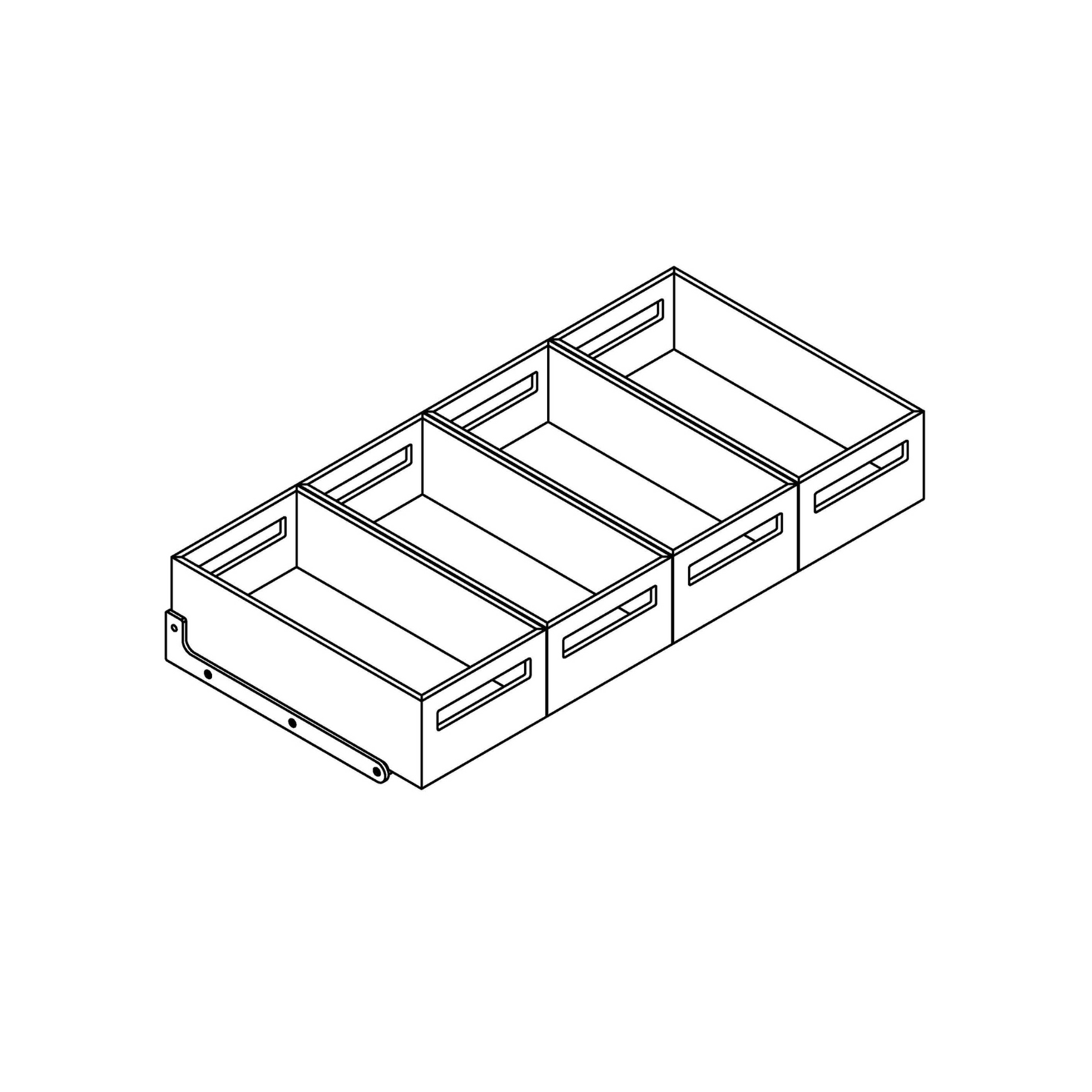 Rack with 4 wooden containers, low / stainless steel / black oak