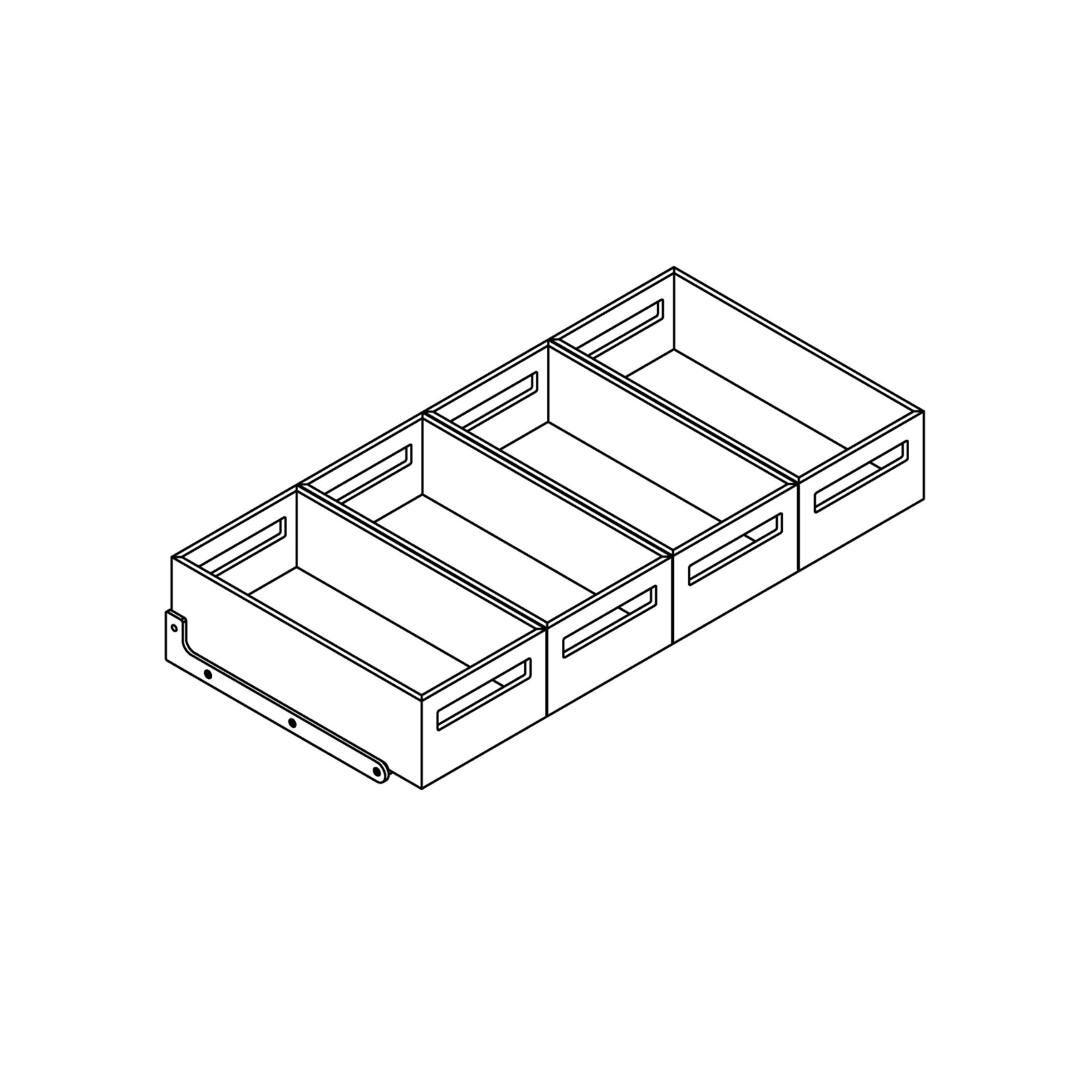 Rack with 4 wooden containers, low / stainless steel / black oak