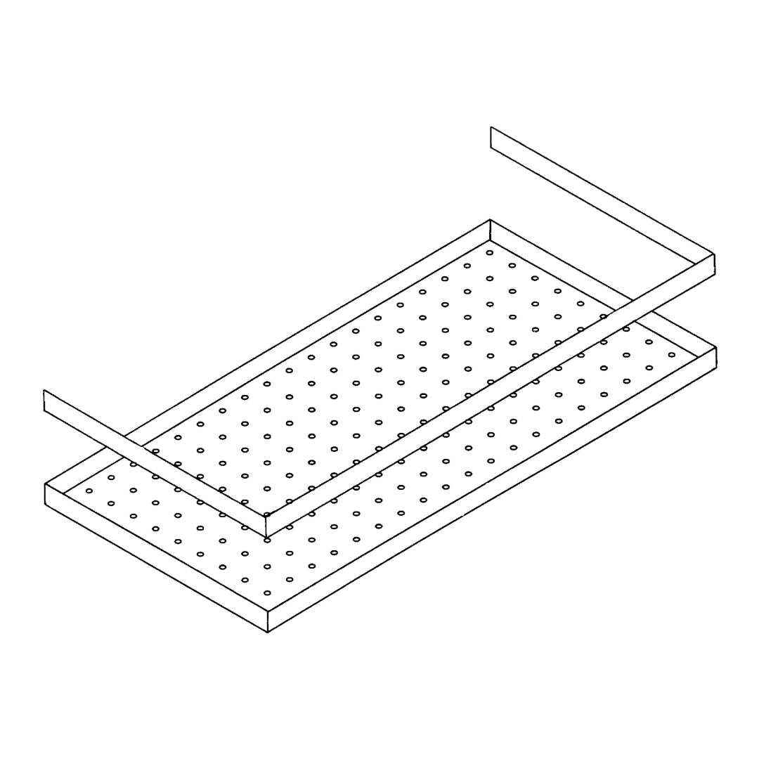 Shelf, perforated sheet with edge and rail / stainless steel