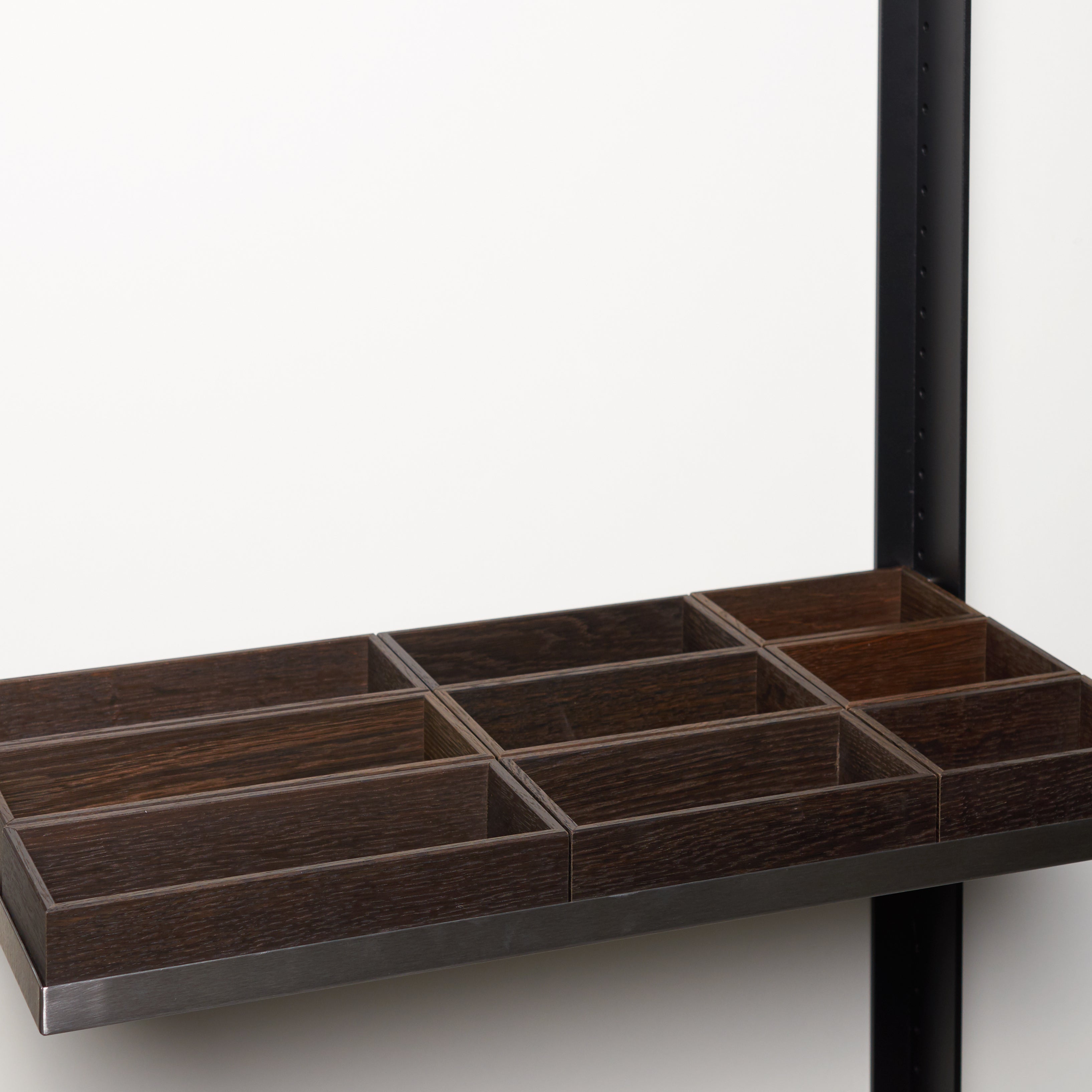 Wooden containers 9 pieces; incl. Shelf 1.5. / stainless steel / black oak