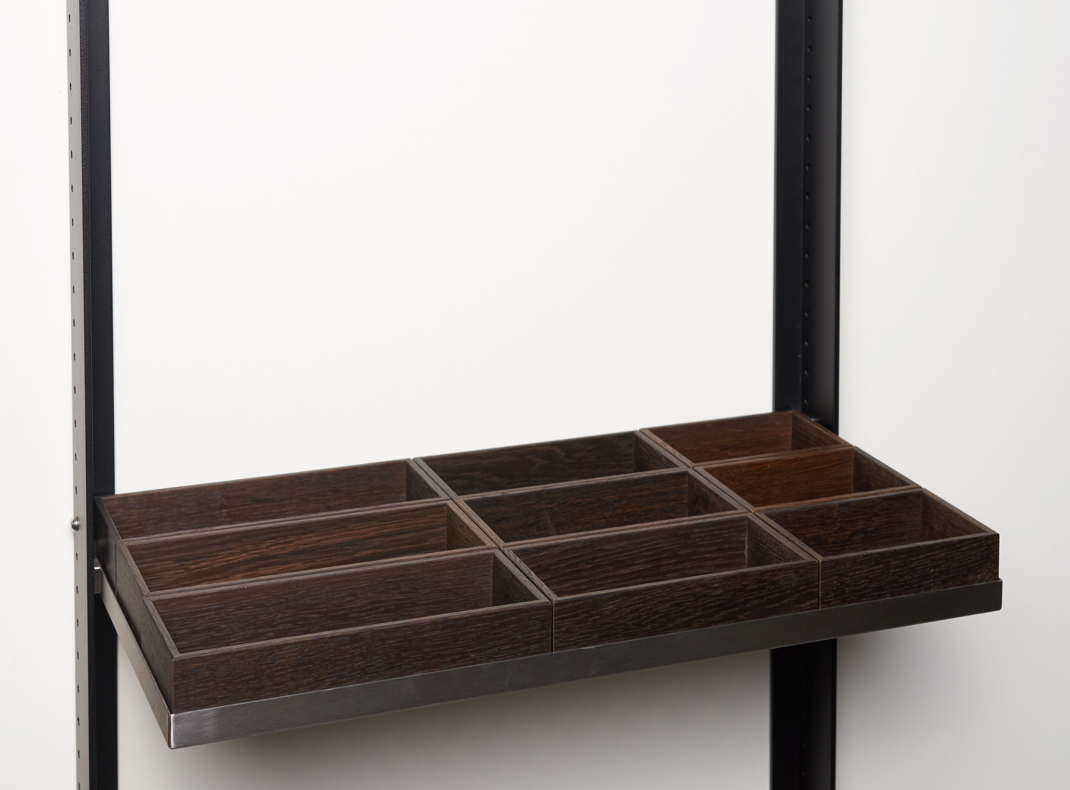 Wooden containers 9 pieces; incl. Shelf 1.5. / stainless steel / black oak