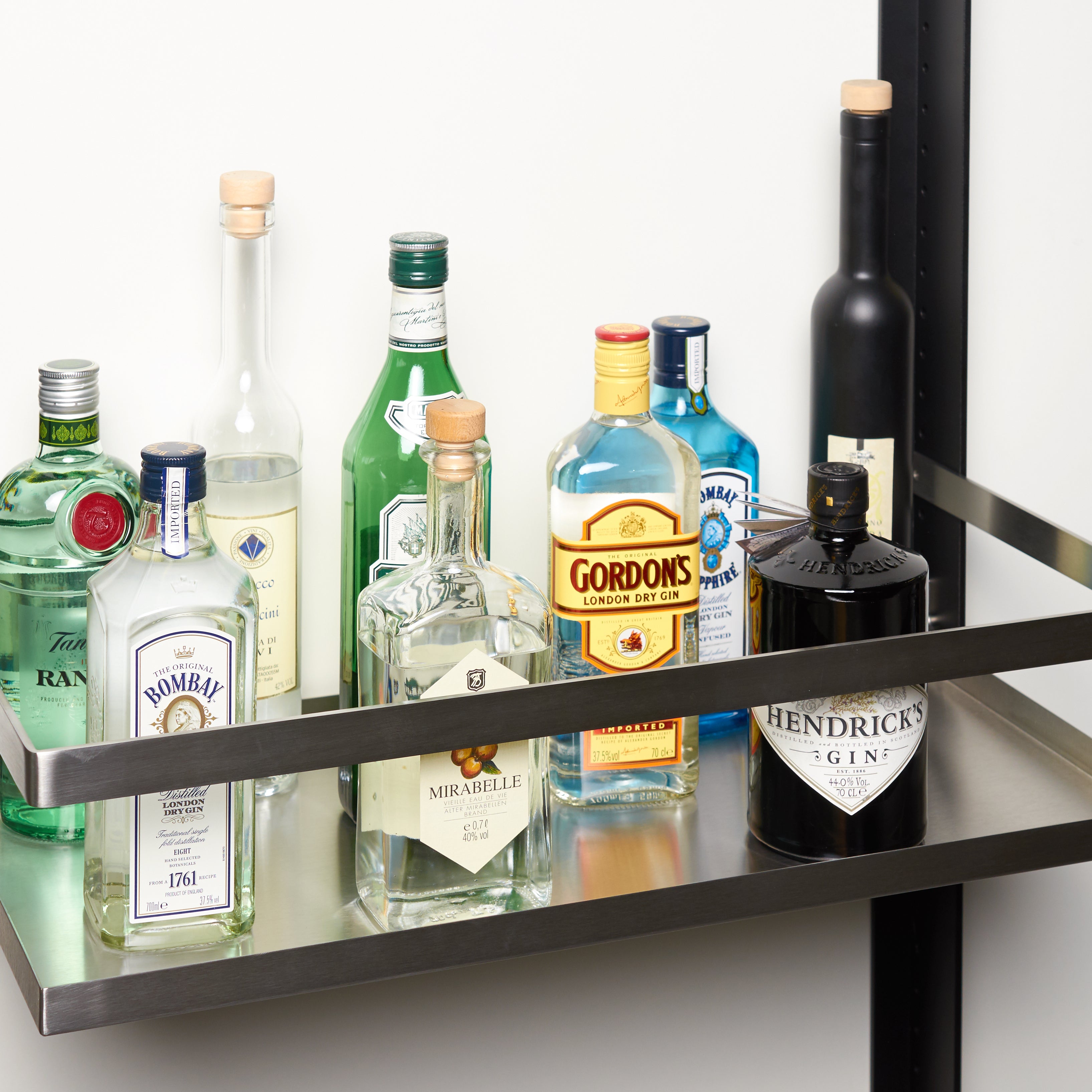 Shelf, plain, with edge and rail / stainless steel