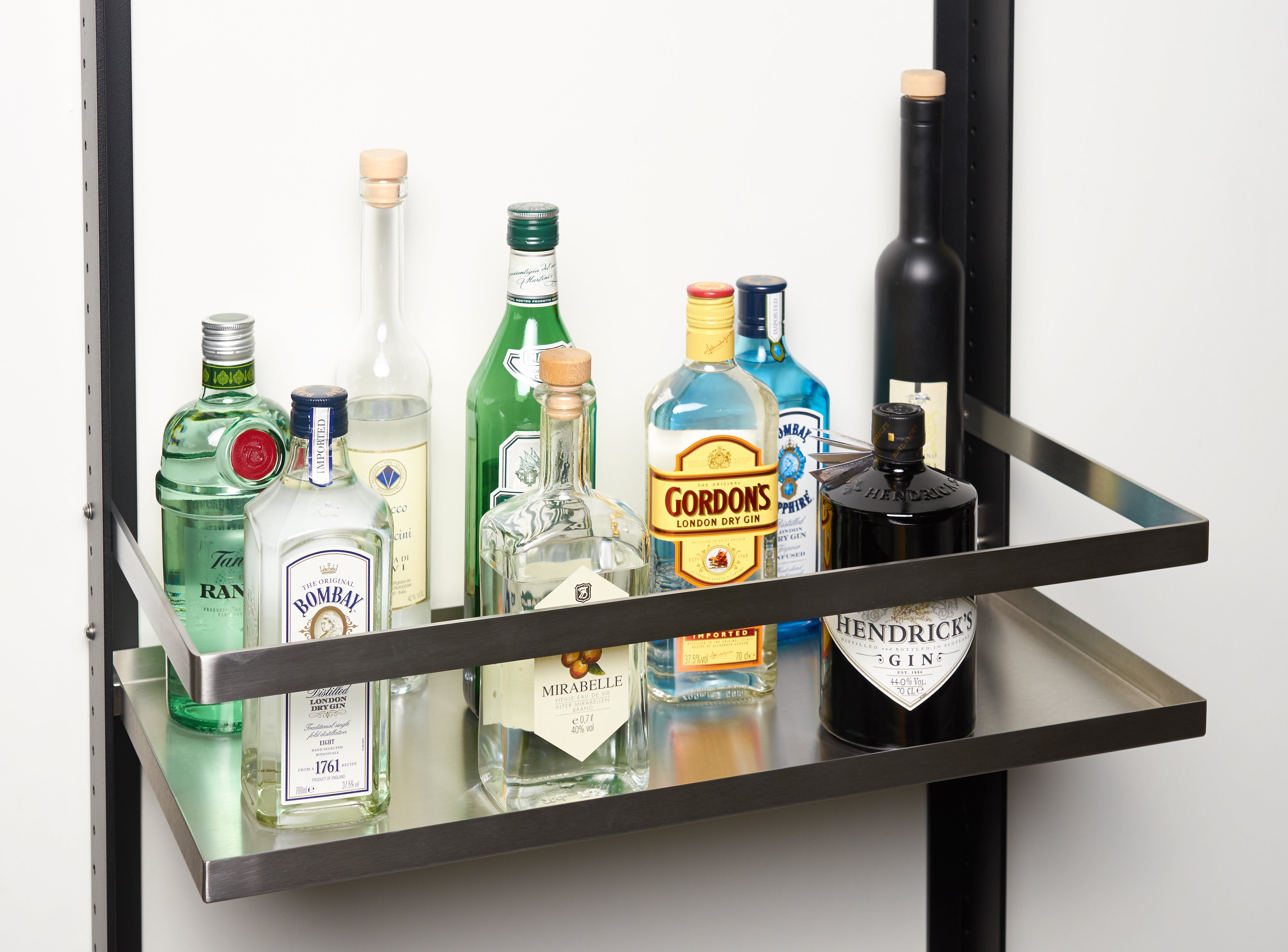 Shelf, plain, with edge and rail / stainless steel