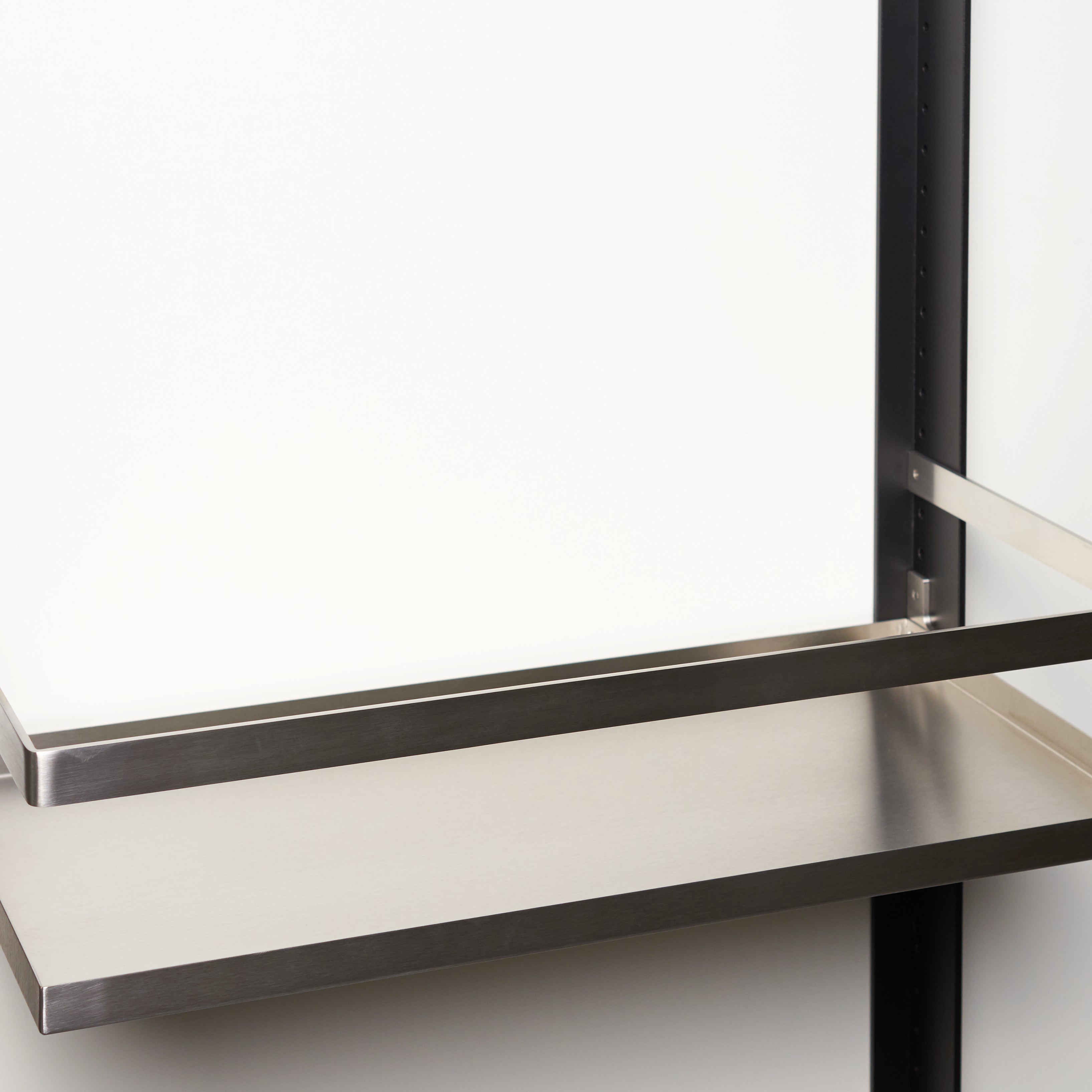 Shelf, plain, with edge and rail / stainless steel