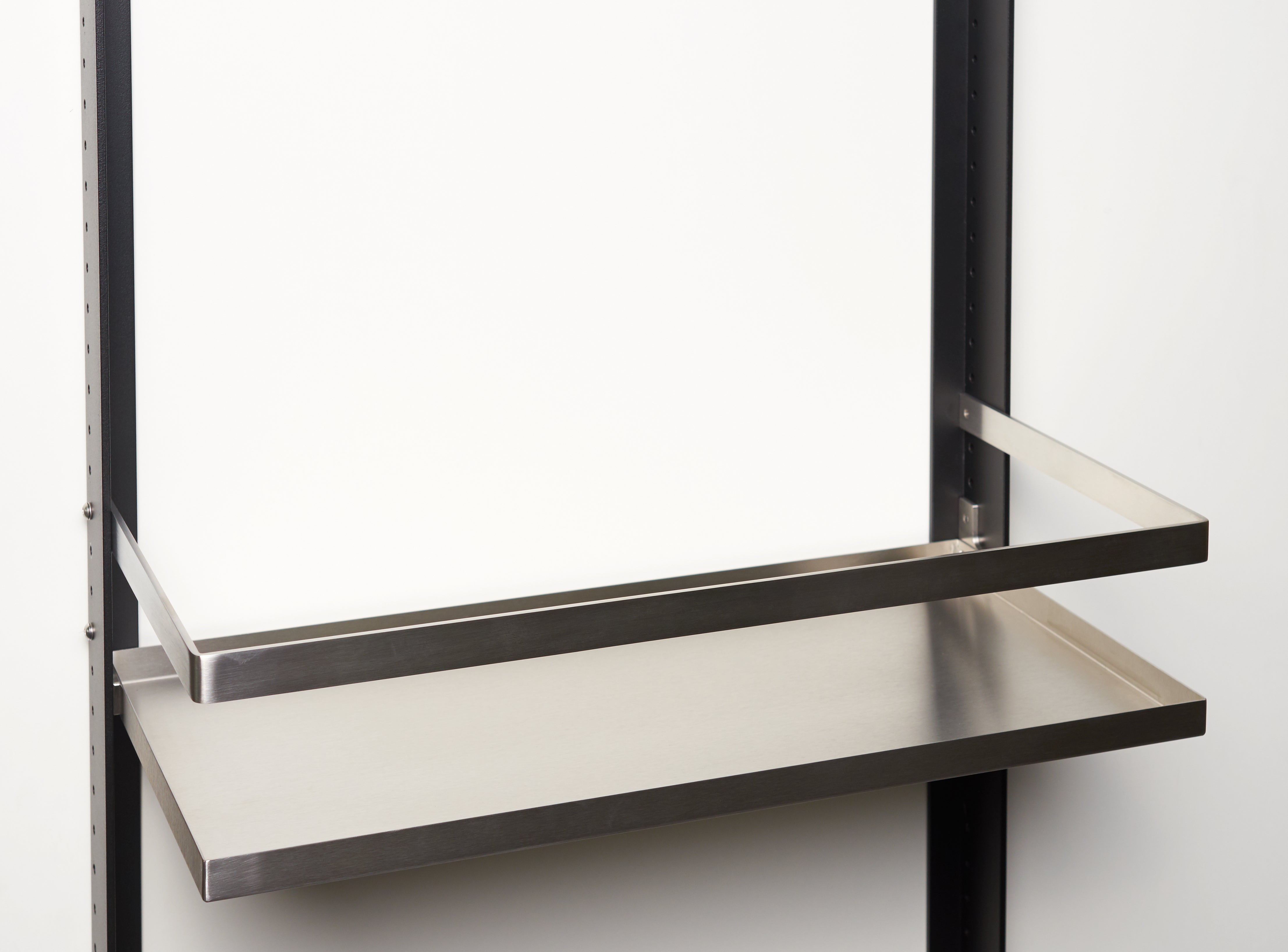 Shelf, plain, with edge and rail / stainless steel