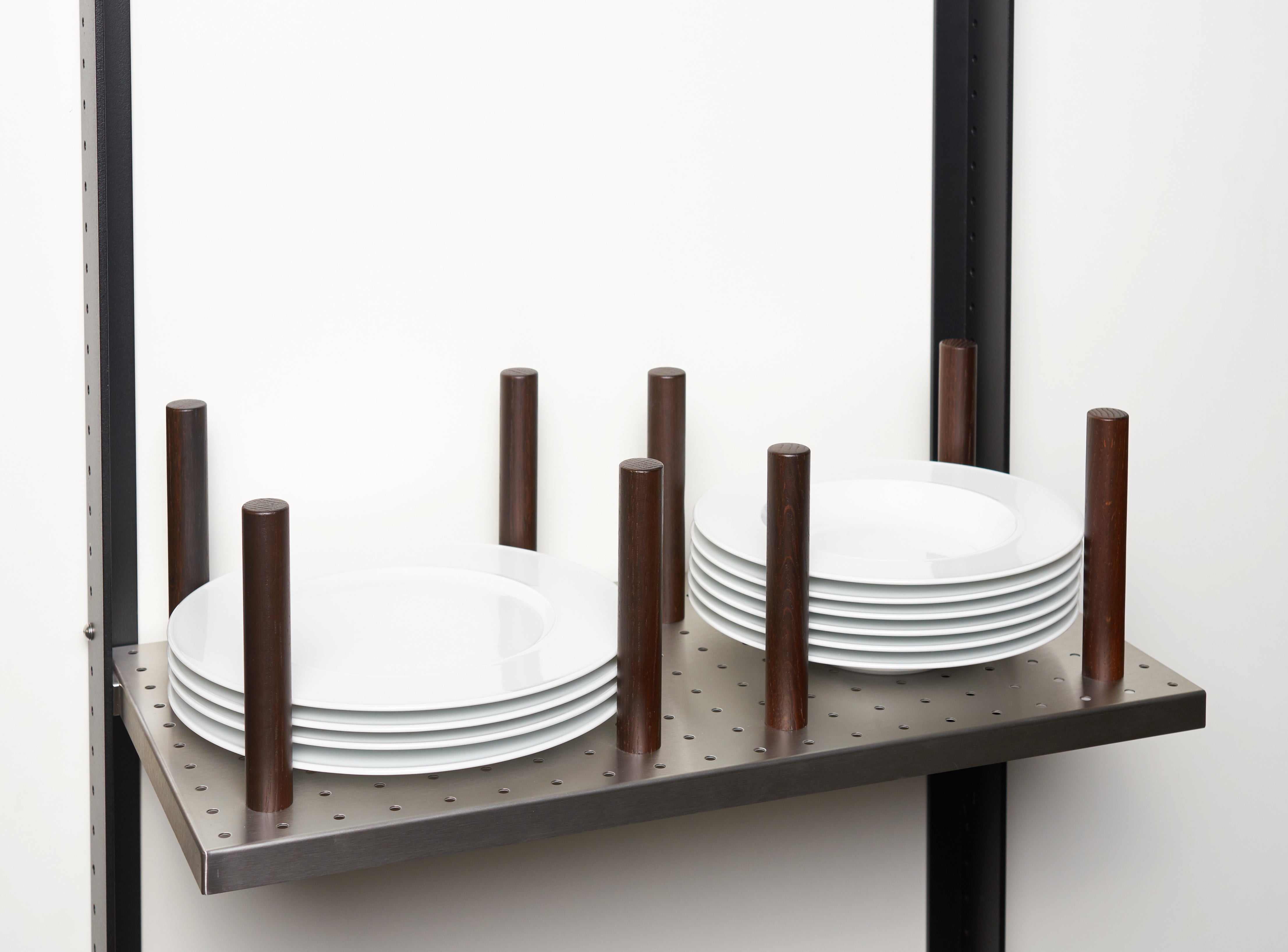Shelf for 2 stacks of dishes / stainless steel / black oak