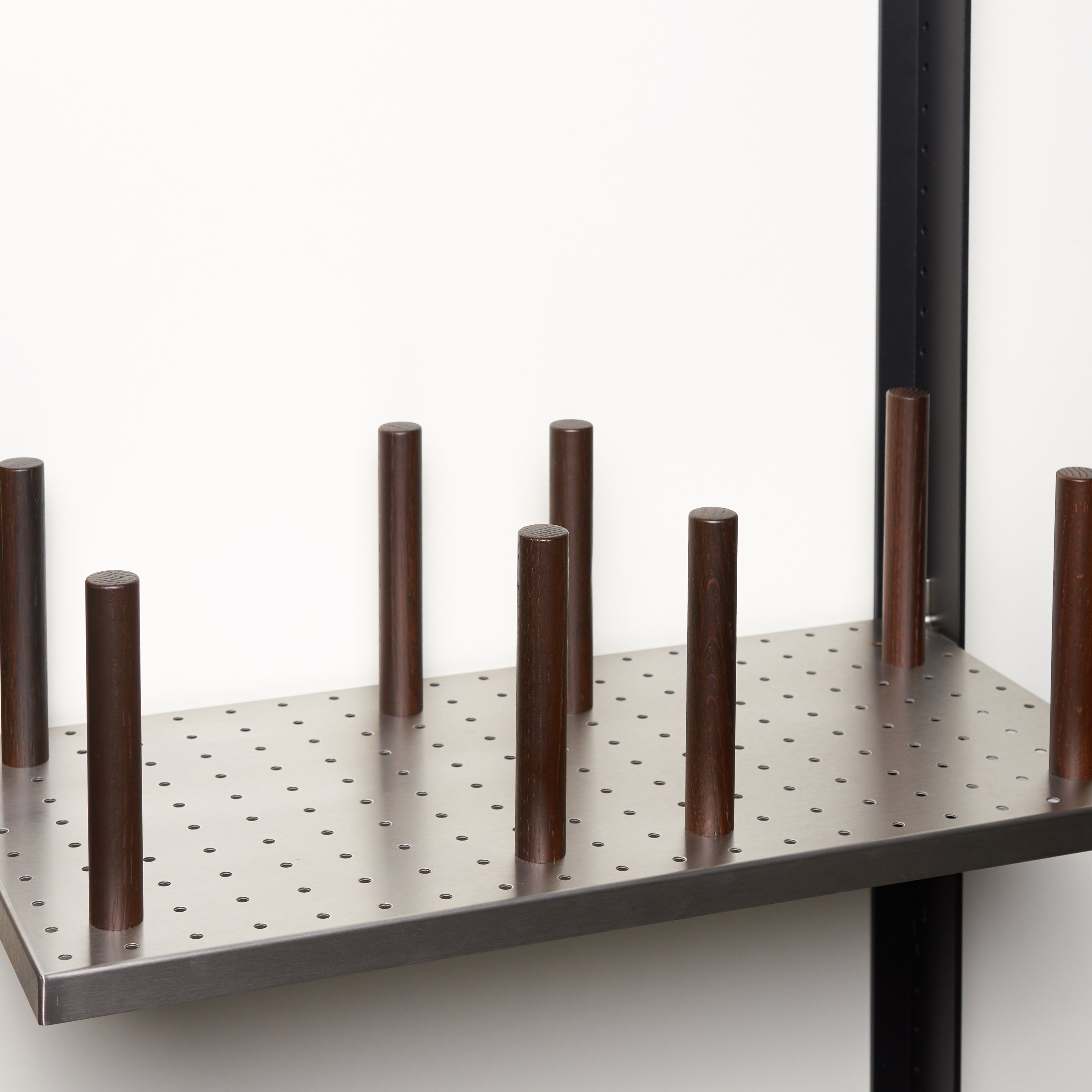 Shelf for 2 stacks of dishes / stainless steel / black oak