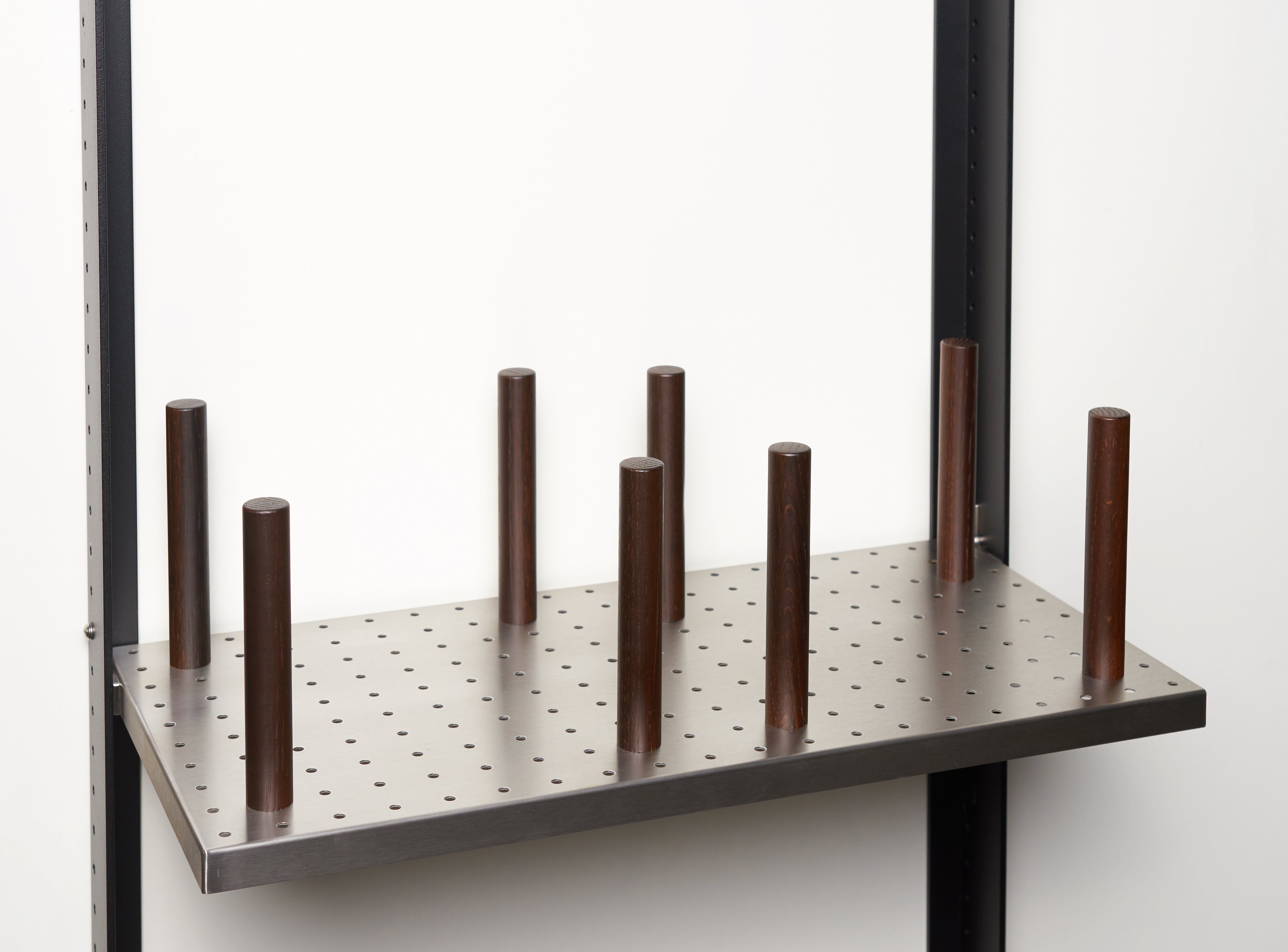 Shelf for 2 stacks of dishes / stainless steel / black oak