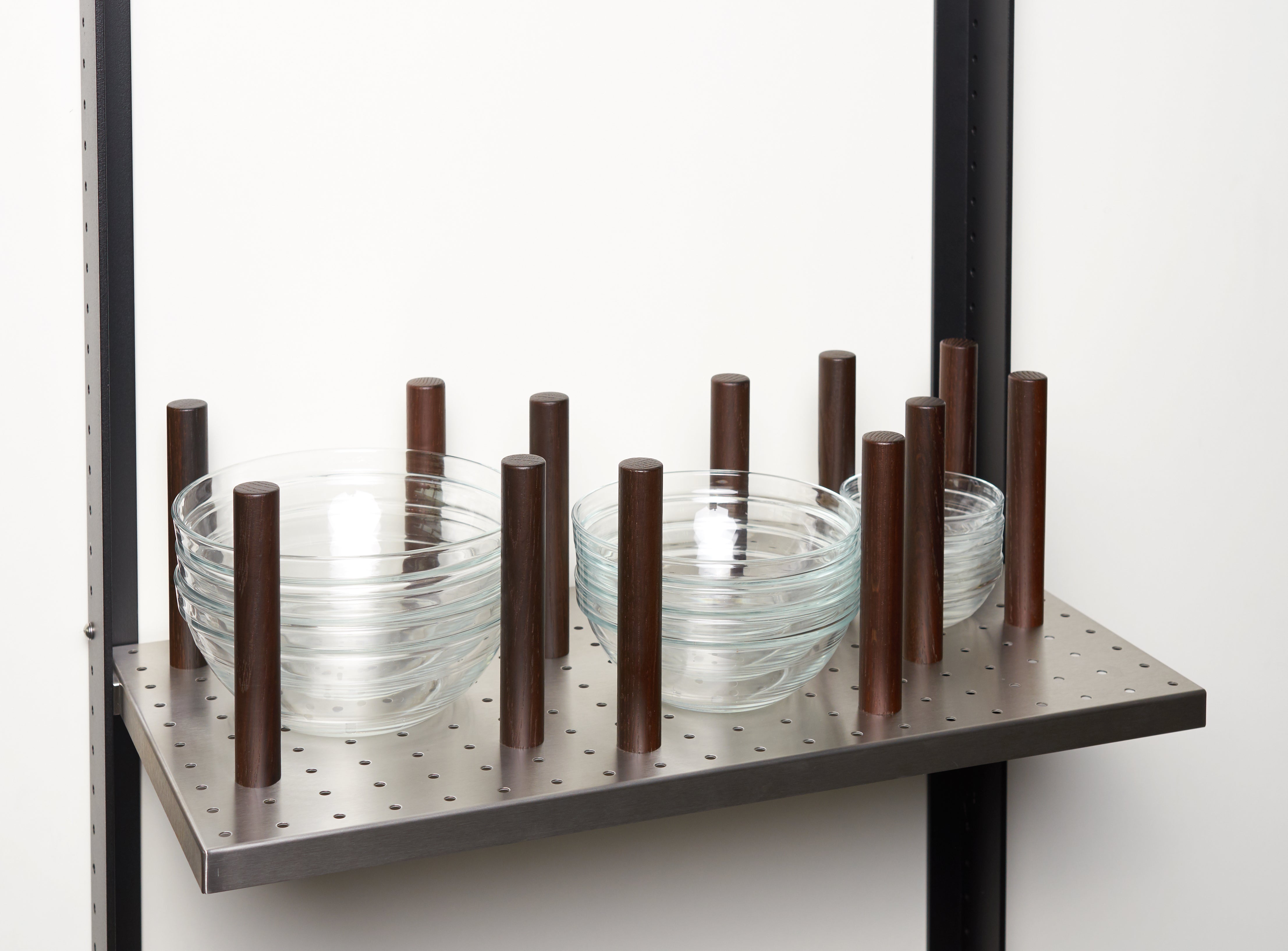 Shelf for 3 stacks of dishes / stainless steel / black oak