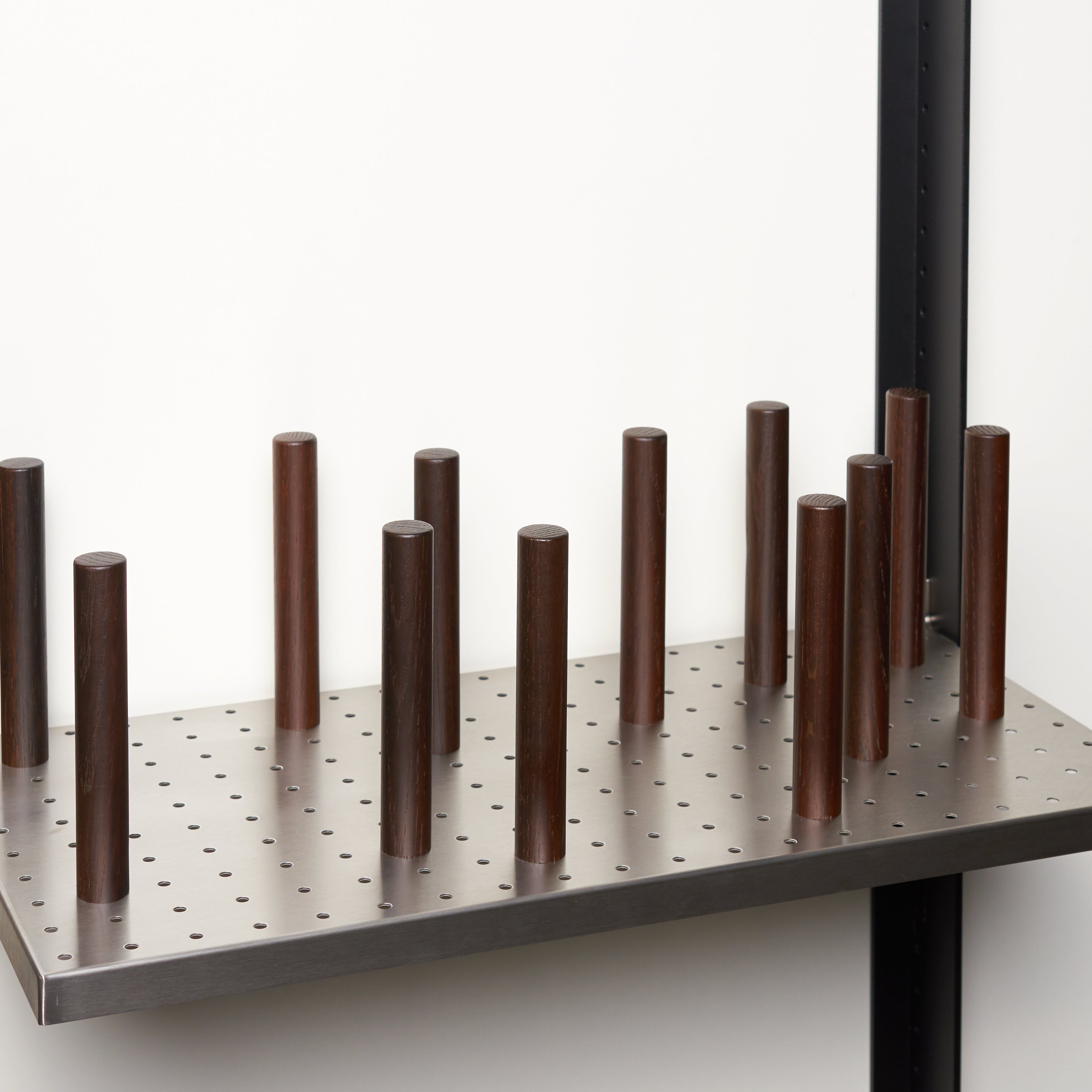 Shelf for 3 stacks of dishes / stainless steel / black oak