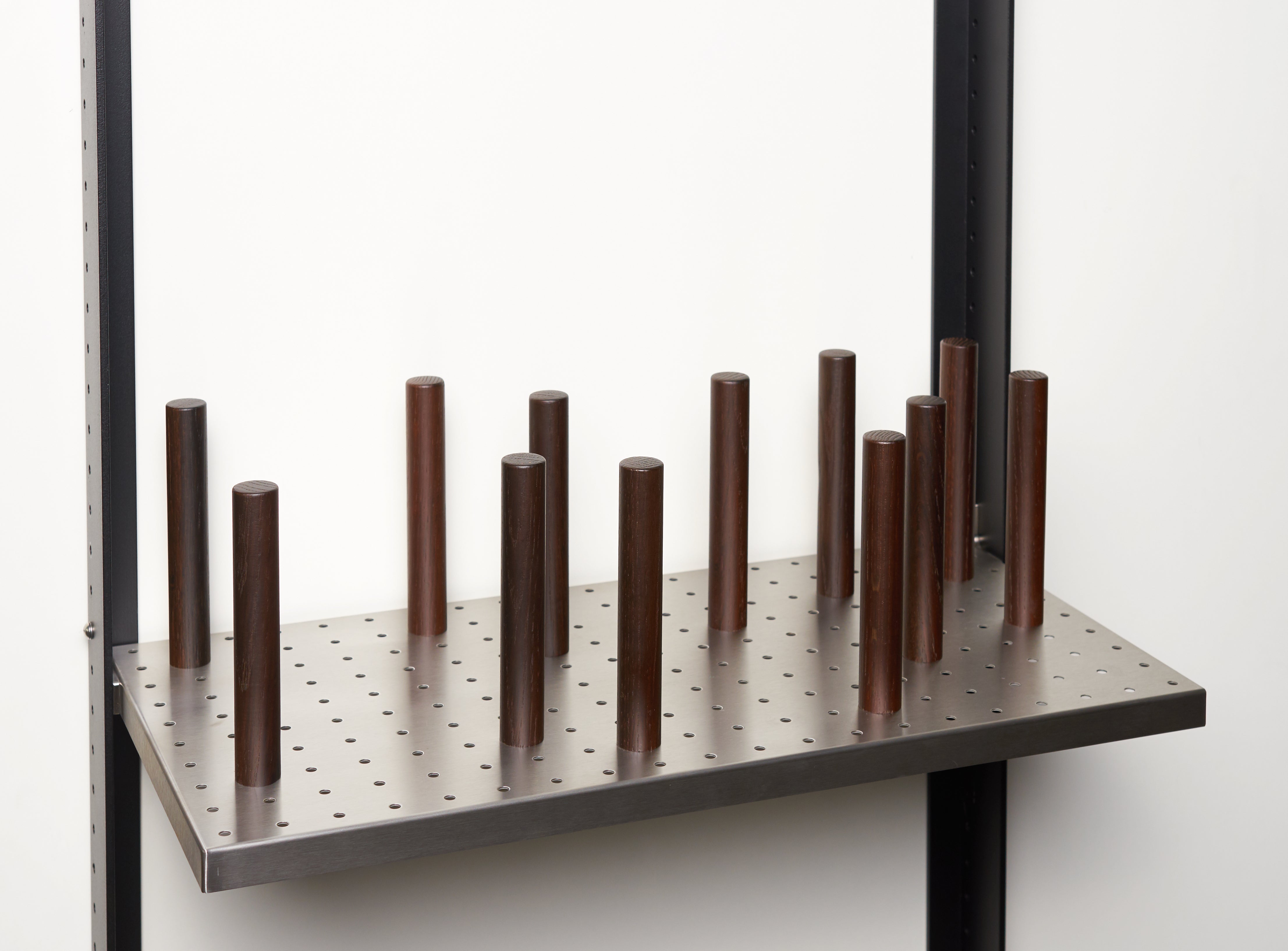 Shelf for 3 stacks of dishes / stainless steel / black oak
