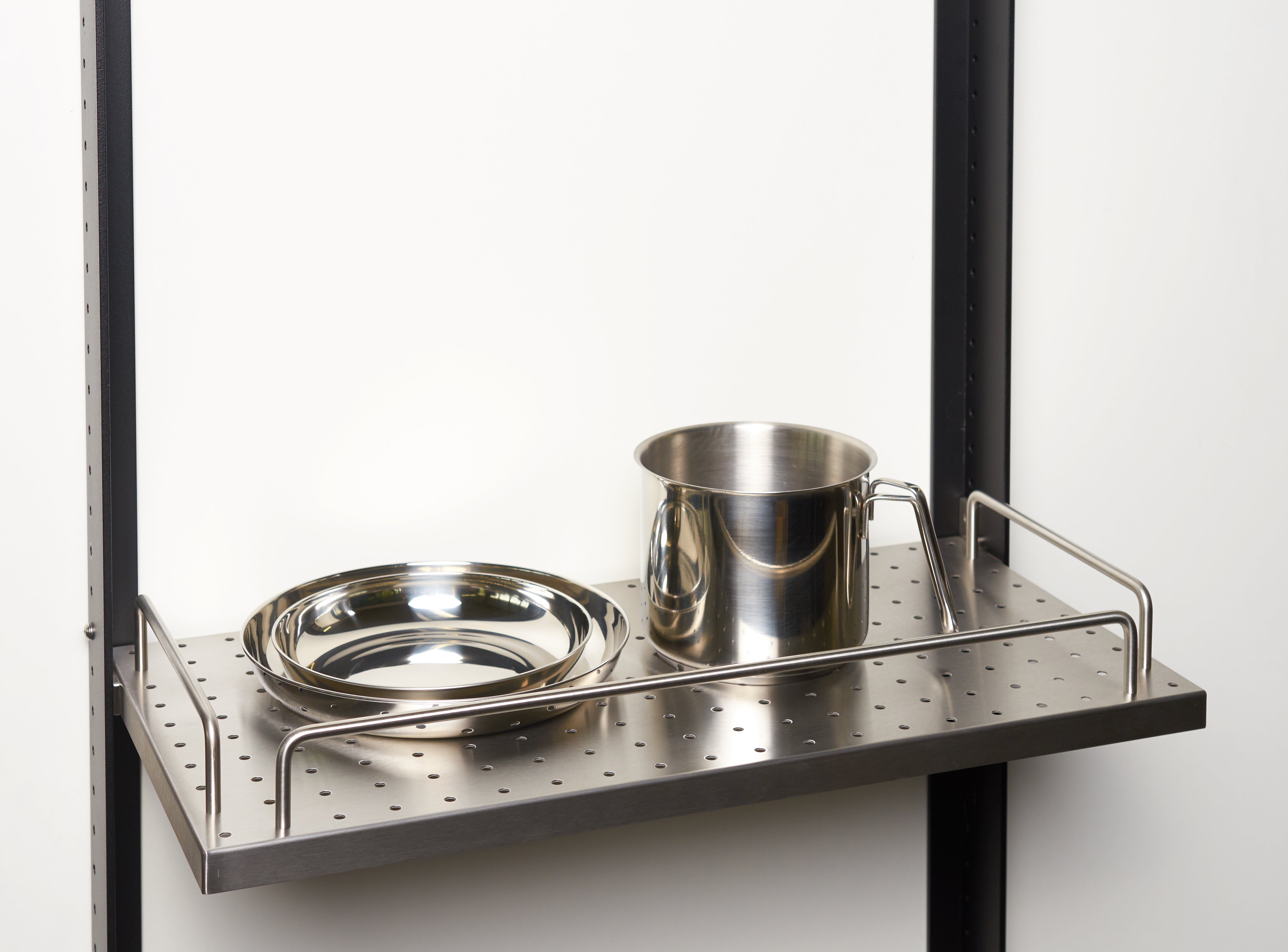 Shelf, perforated sheet, 3 rails / stainless steel