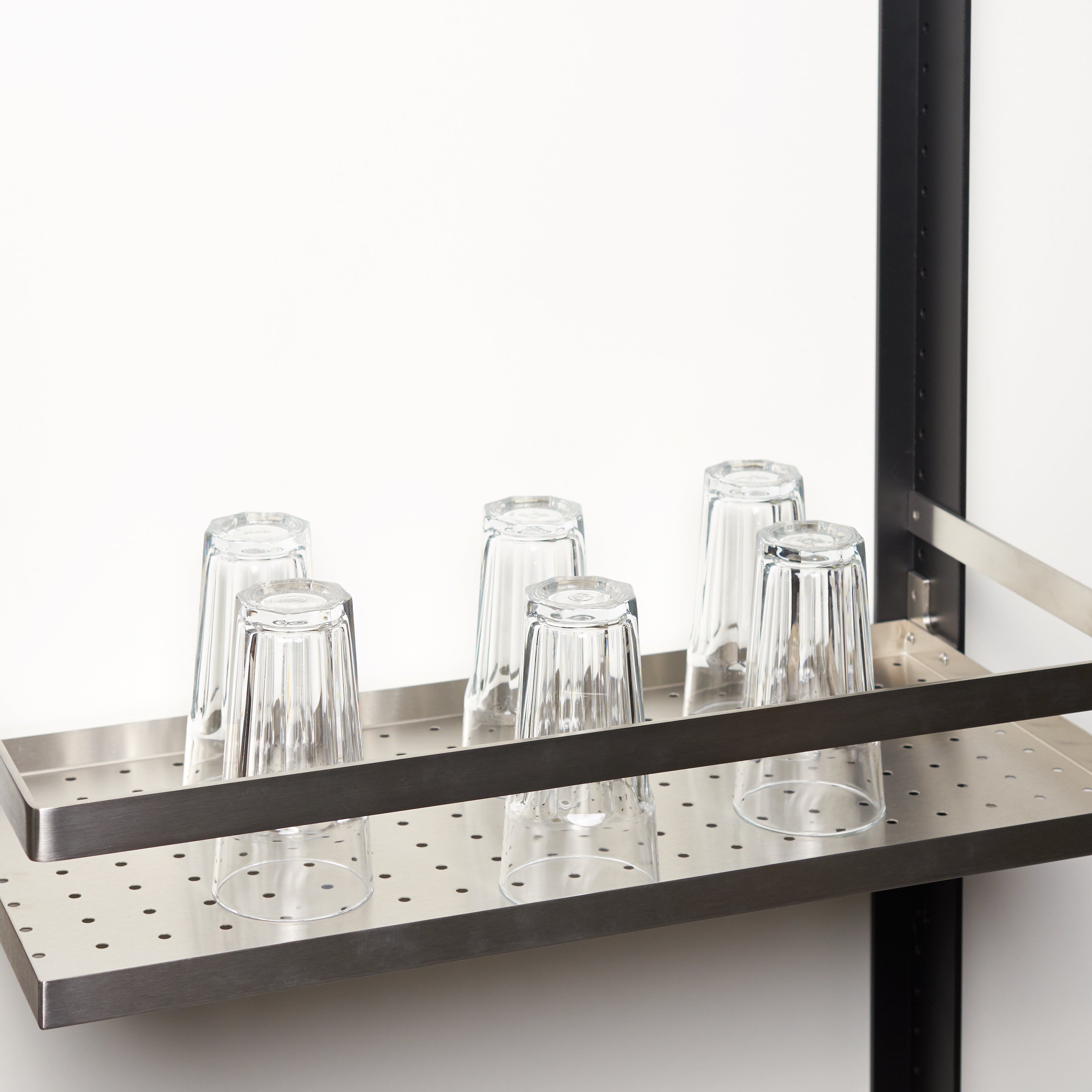 Shelf, perforated sheet with edge and rail / stainless steel