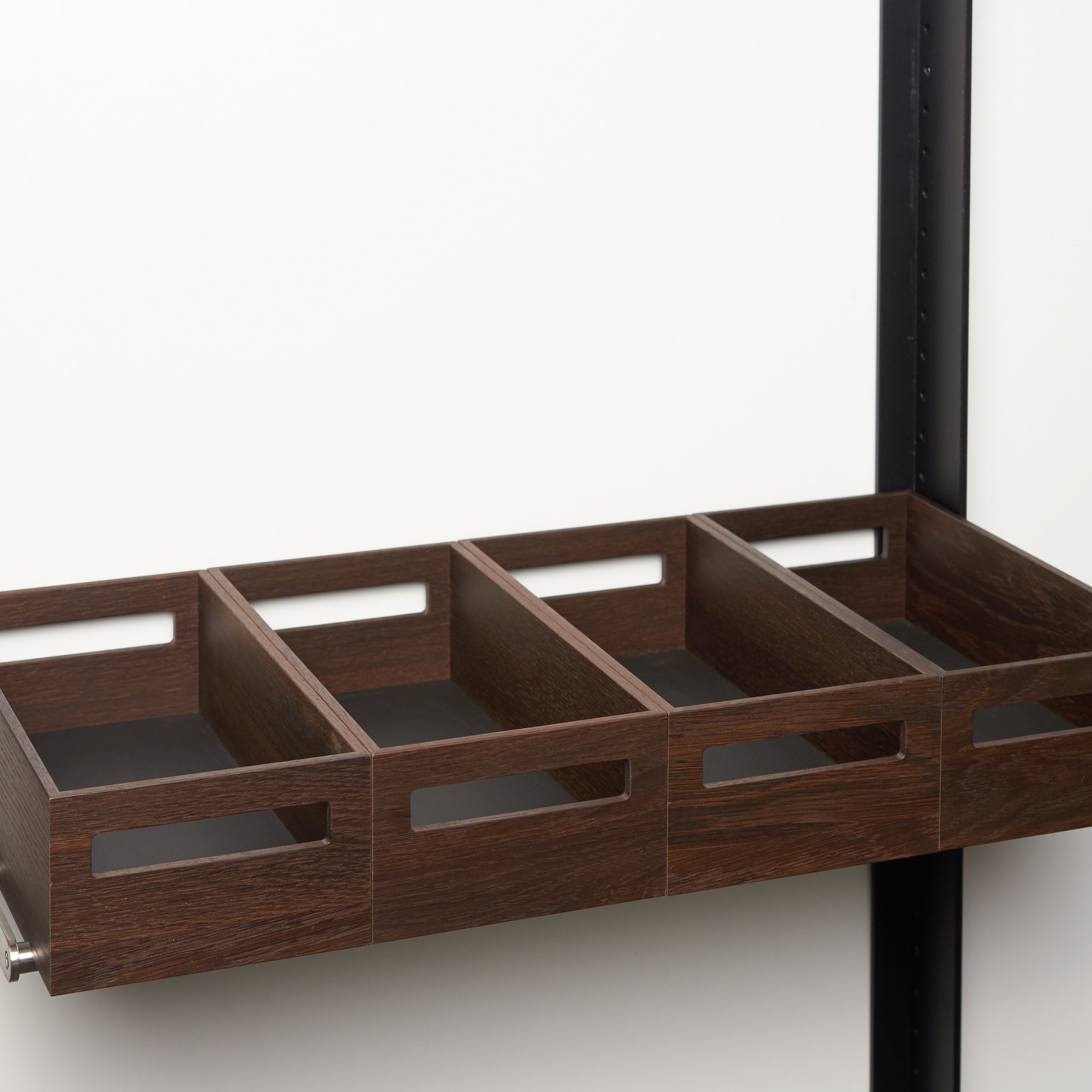 Rack with 4 wooden containers, low / stainless steel / black oak