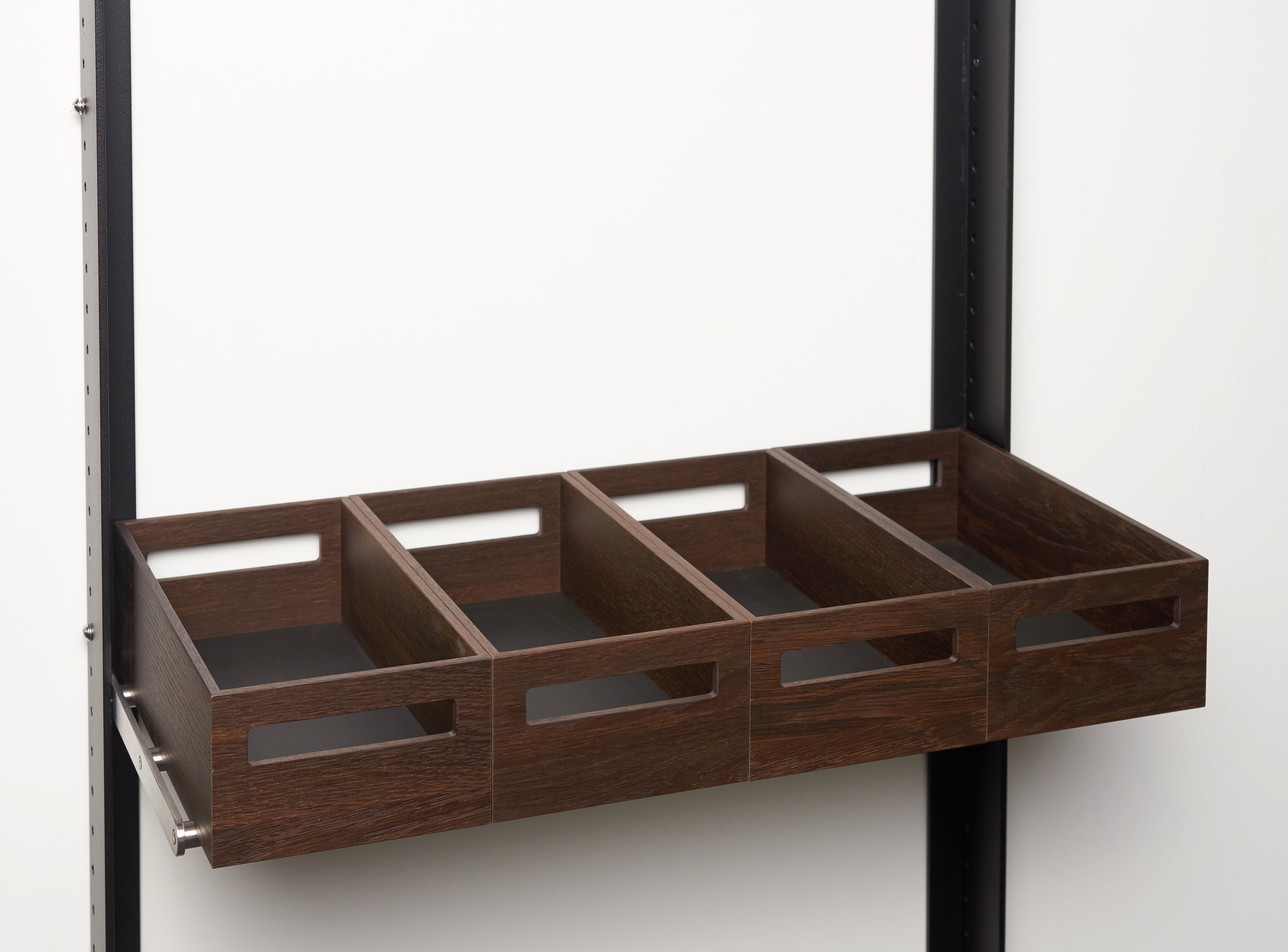 Rack with 4 wooden containers, low / stainless steel / black oak