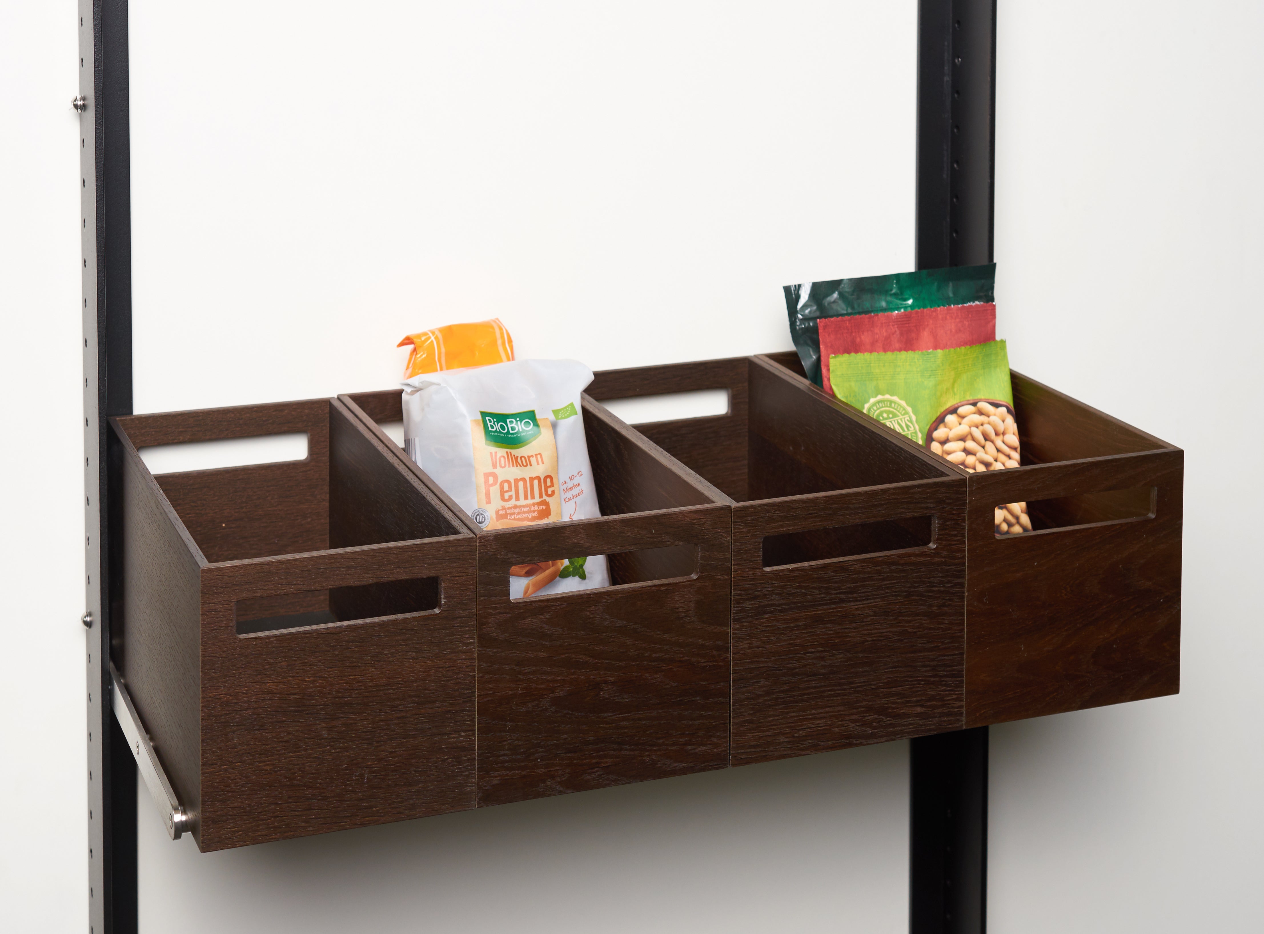 Rack with 4 wooden containers, high / stainless steel / black oak