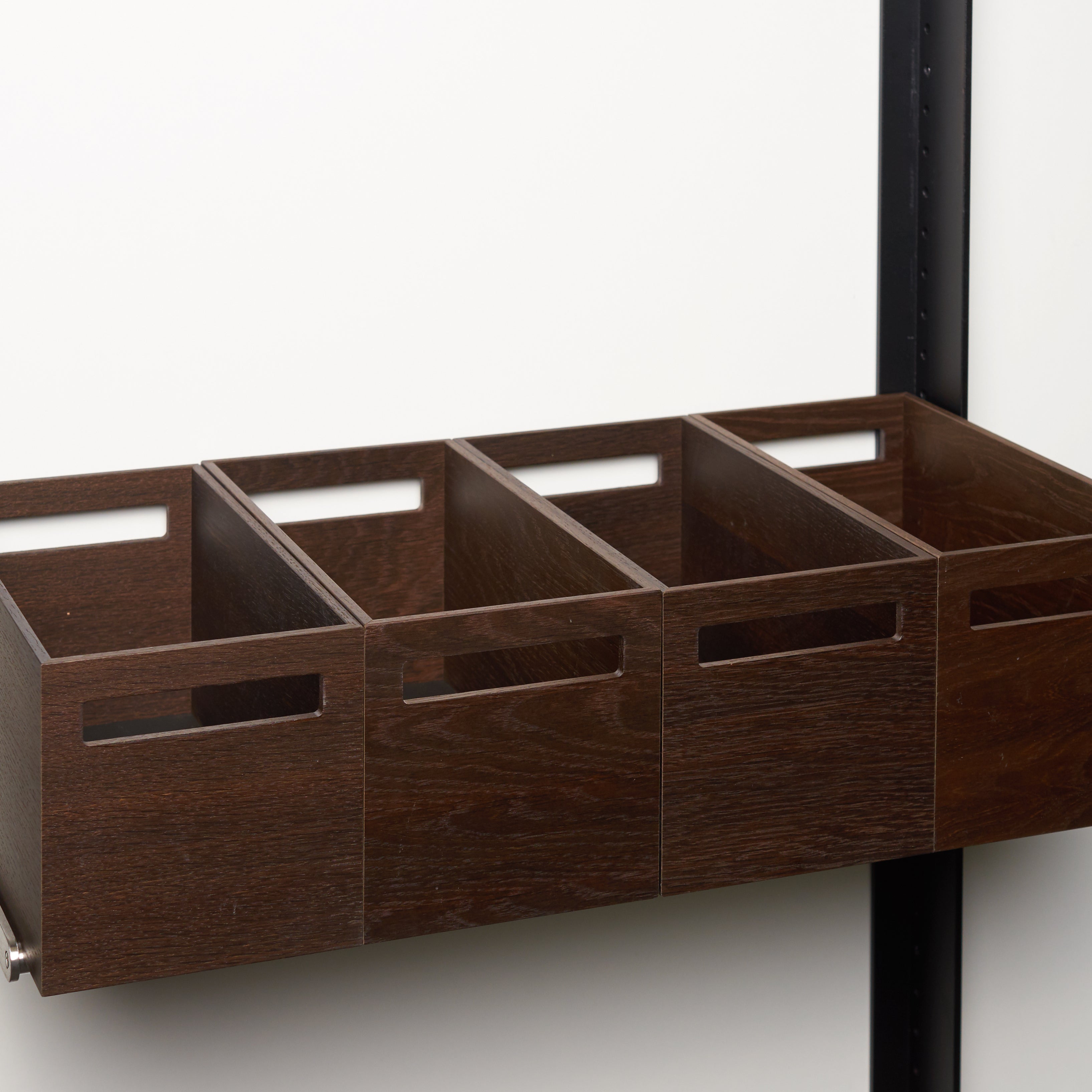 Rack with 4 wooden containers, high / stainless steel / black oak