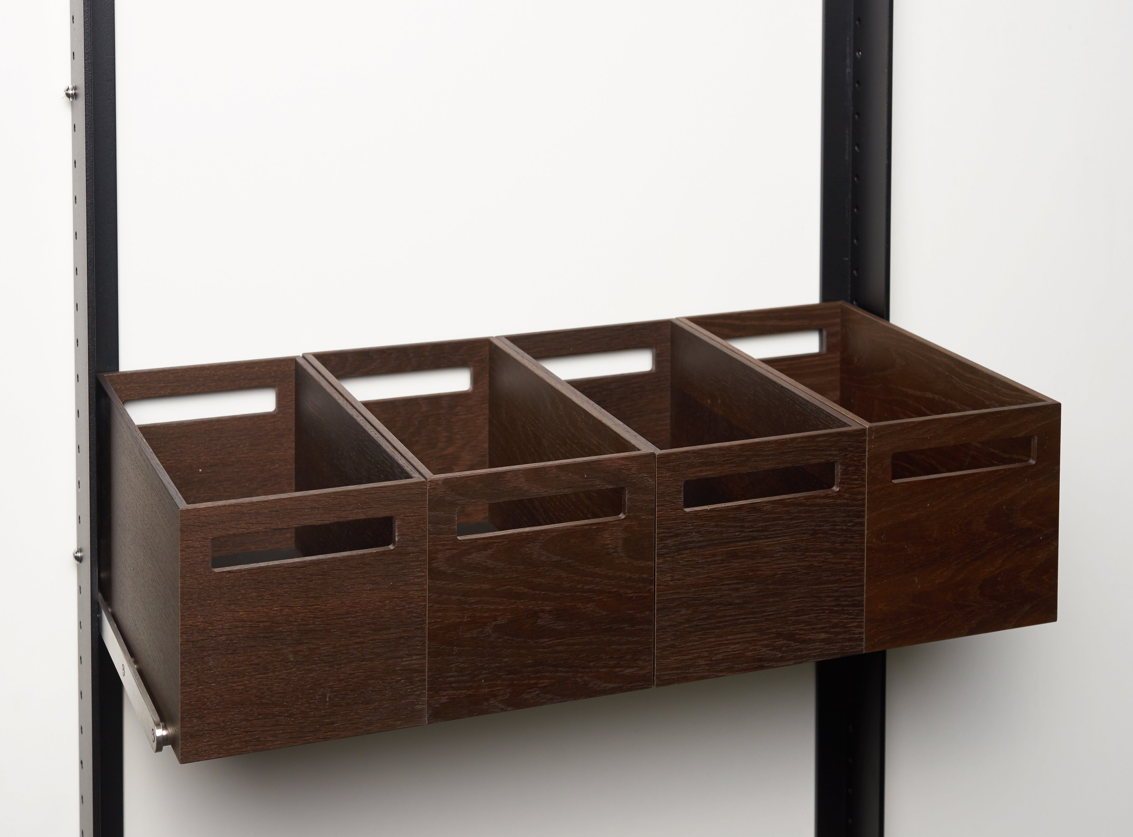 Rack with 4 wooden containers, high / stainless steel / black oak